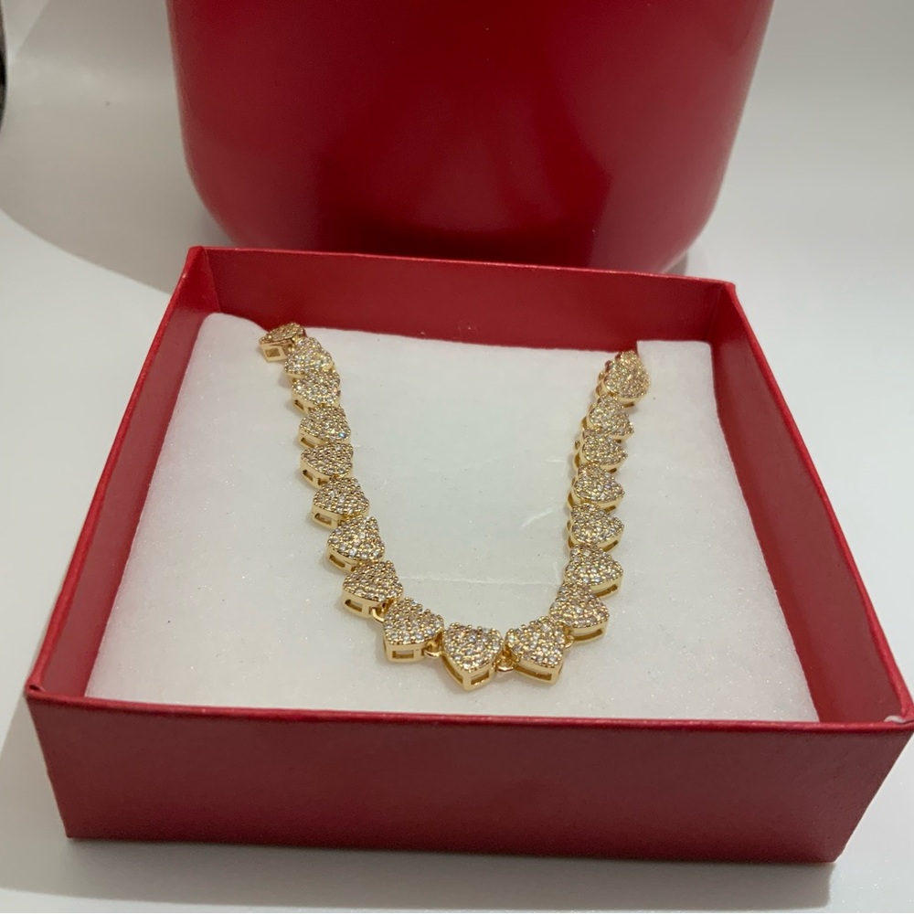Elegant Gold diamond Tennis Bracelet with Heart Accents